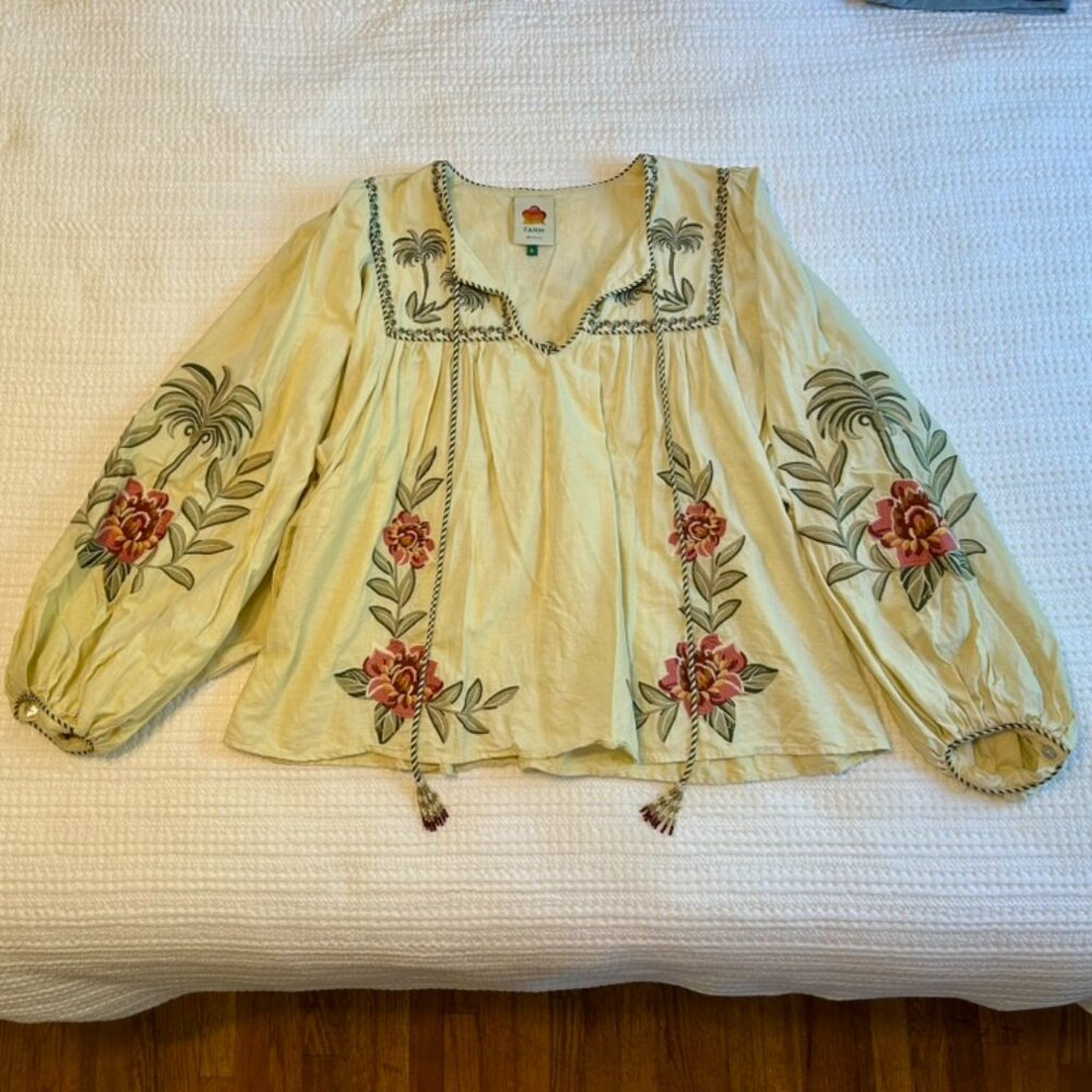 NWT Farm Rio Sand Tropical Flower Embroidered Blouse
